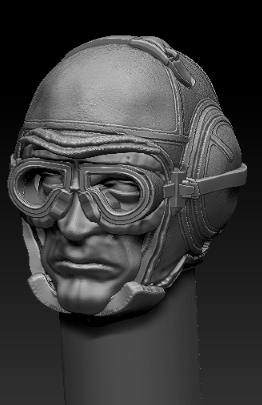 1113 World War 1 pilot with goggles and detailed helmet - head only